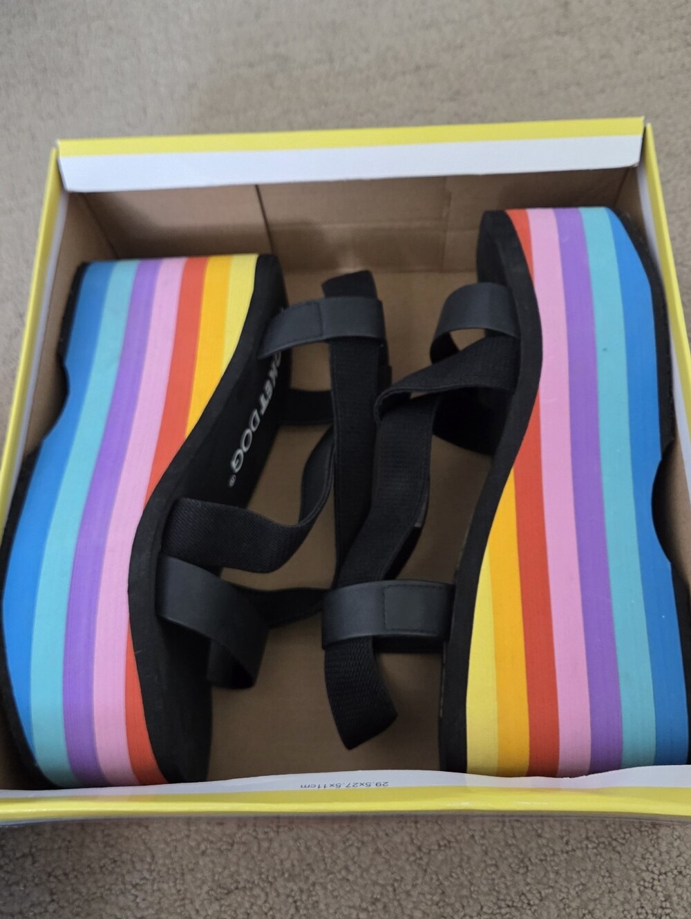 Pride Black Strappy Platform Sandals with Rainbow Stripe Wedge
